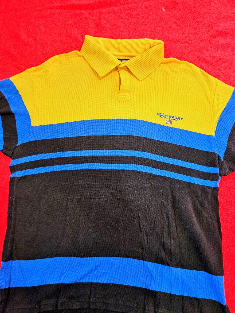 Ralph Lauren Polo Sport Yellow & Blue Knit Polo 90's